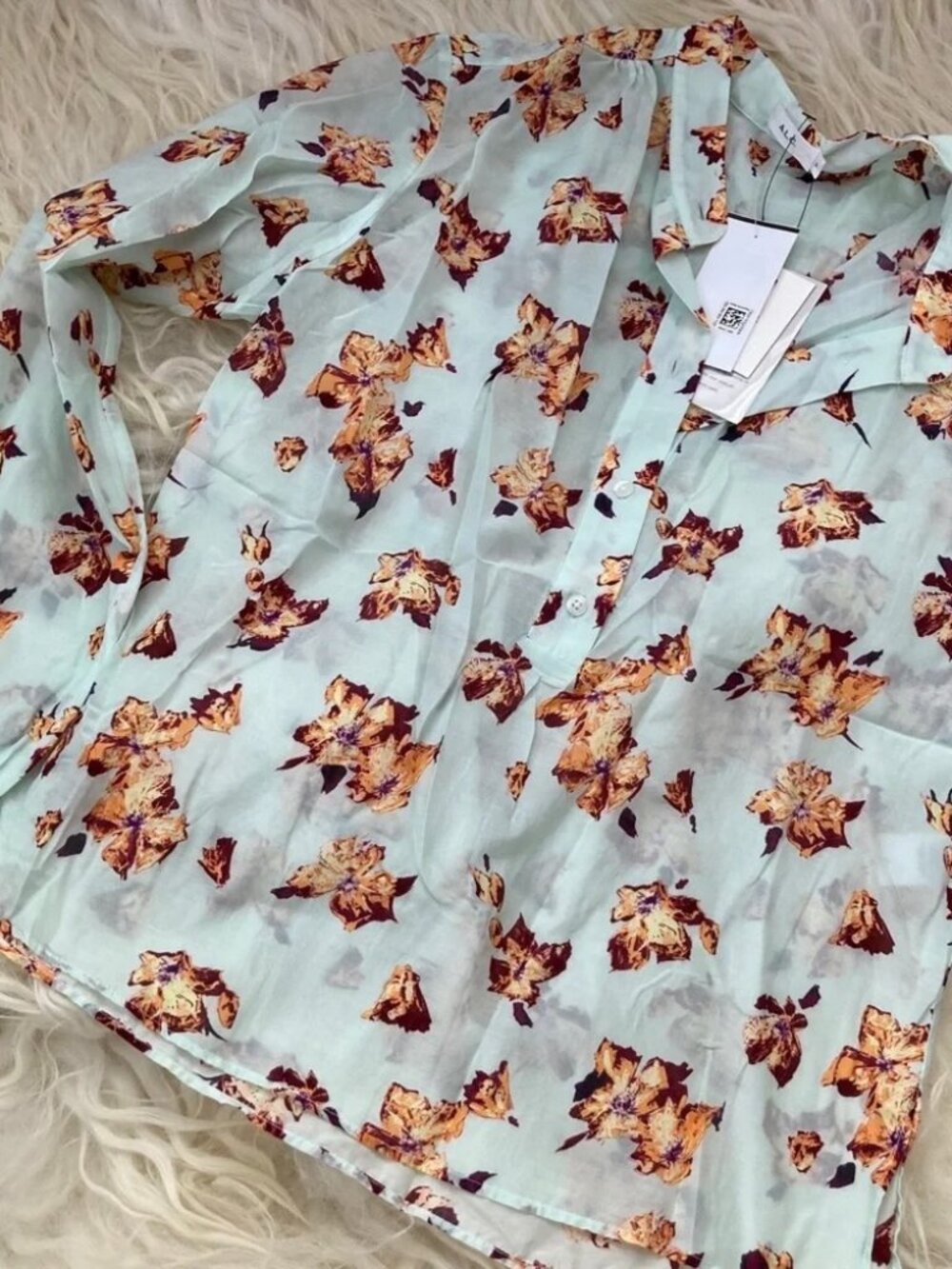 A.L.C. Shira Floral Print Mock Neck Blouse 1380 - Picture 8 of 13